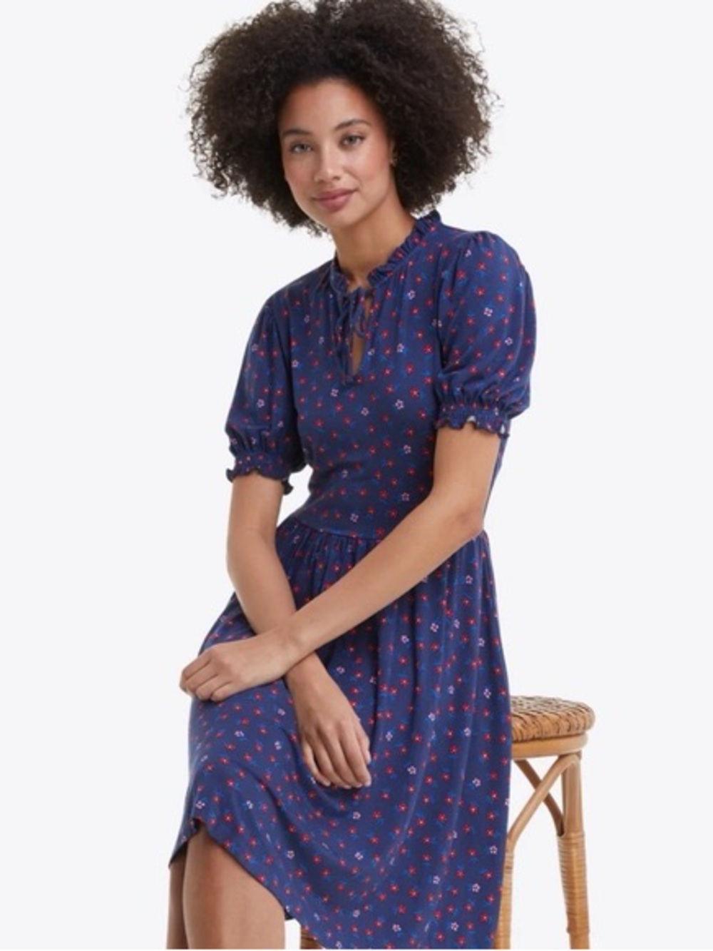 Draper James Navy Midi Dress with Red Floral Print | Nancy Dress